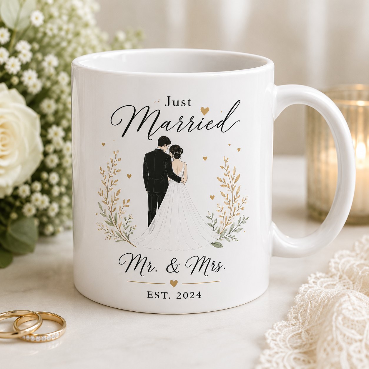 Custom wedding favour mugs — bulk order, Gold Coast